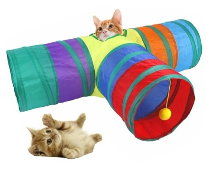 TUNEL COLORIDO PLEGABLE PARA MASCOTAS EN FORMA DE T