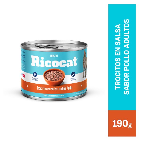 RICOCAT TROCITOS EN SALSA PARA GATO SABOR POLLO 190 G